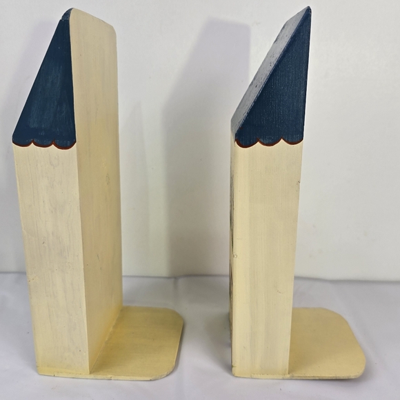 Vintage Wooden House Bookends 1980s Hand Painted Handmade 9.5" Tall - Picture 8 of 10